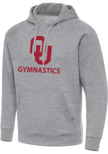 Antigua Oklahoma Sooners Mens Grey Heather Gymnastics  Victory Long Sleeve Hoodie