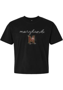 Summit Sportswear Maryland Terrapins Womens Black Rhinestone Script Short Sleeve T-Shirt