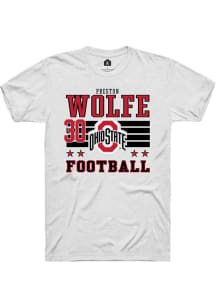 Preston Wolfe Ohio State Buckeyes White Football NIL Striped Short Sleeve Player T Shirt