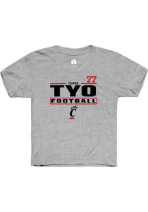 Taran Tyo Cincinnati Bearcats Youth Grey NIL Stacked Box Player Tee