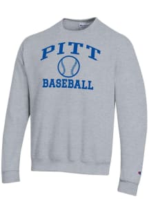 Champion Pitt Panthers Mens Grey Baseball Powerblend Long Sleeve Crew Sweatshirt
