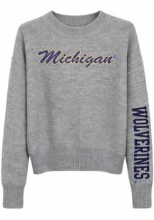 Michigan Wolverines Womens Grey Michigan Crystal Long Sleeve Sweater