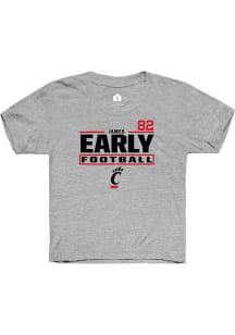 James Early Cincinnati Bearcats Youth Grey NIL Stacked Box Player Tee