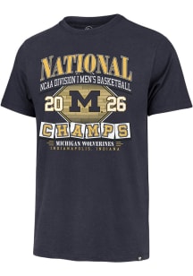 47 Michigan Wolverines Navy Blue 2026 Men's Basketball National Champions Hardwood Short Sleeve Fa..