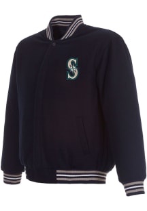 Mens Seattle Mariners Reversible Wool Heavyweight Jacket - Navy Blue