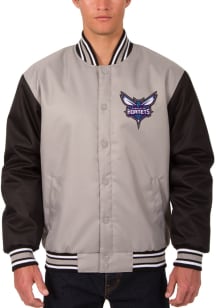 Charlotte Hornets Mens Grey Poly Twill Medium Weight Jacket