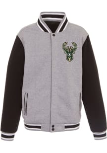 Milwaukee Bucks Mens Grey Reversible Fleece Medium Weight Jacket