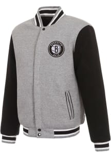 Brooklyn Nets Mens Grey Reversible Fleece Medium Weight Jacket