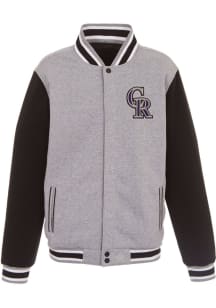 Colorado Rockies Mens Grey Reversible Fleece Medium Weight Jacket