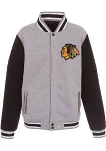 Chicago Blackhawks Mens Grey Reversible Fleece Medium Weight Jacket
