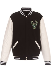 Milwaukee Bucks Mens Black Reversible Fleece Faux Leather Medium Weight Jacket