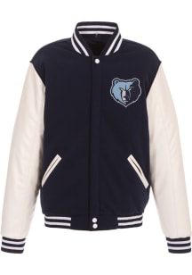 Memphis Grizzlies Mens Navy Blue Reversible Fleece Faux Leather Medium Weight Jacket