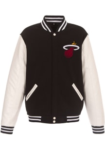 Miami Heat Mens Black Reversible Fleece Faux Leather Medium Weight Jacket