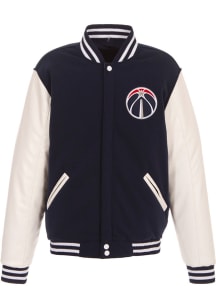Washington Wizards Mens Navy Blue Reversible Fleece Faux Leather Medium Weight Jacket