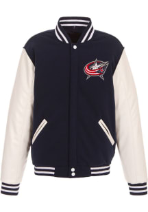Vancouver Canucks Mens Navy Blue Reversible Fleece Faux Leather Medium Weight Jacket