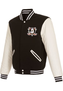 Anaheim Ducks Mens Black Reversible Fleece Faux Leather Medium Weight Jacket