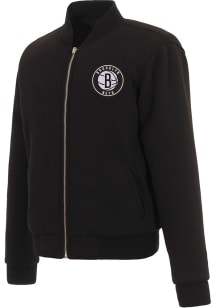 Brooklyn Nets Womens Black Reversible Fleece Zip Up Medium Weight Jacket