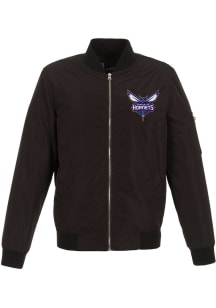 Charlotte Hornets Mens Black Nylon Bomber Light Weight Jacket