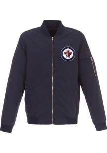 Winnipeg Jets Mens Navy Blue Nylon Bomber Light Weight Jacket