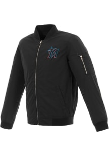 Miami Marlins Mens Black Nylon Bomber Light Weight Jacket