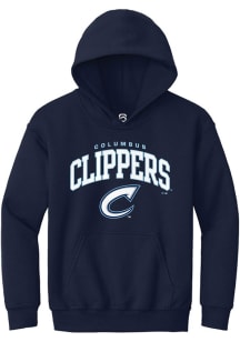 Summit Sportswear Columbus Clippers Youth Navy Blue Arch Mascot Long Sleeve Hoodie