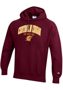 Champion Central Michigan Chippewas Mens Maroon Arch Mascot Logo Reverse Weave Long Sleeve Hoodie