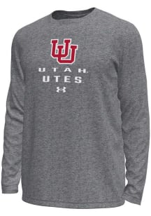 Under Armour Utah Utes Grey Stacked Logo Tech Stretch Long Sleeve T-Shirt