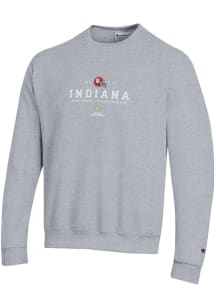 Champion Indiana Hoosiers Mens Grey 2025 Football National Champions Embroidered Long Sleeve Crew..