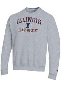 Champion Illinois Fighting Illini Mens Grey Font Class of 2027 Powerblend Long Sleeve Crew Sweatsh..