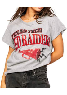 Queen of Sparkles Texas Tech Red Raiders Womens Grey Sequins Megaphone Short Sleeve T-Shirt