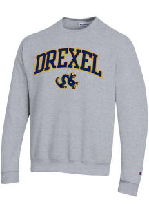 Champion Drexel Dragons Mens Grey Versa Twill Arch Mascot Long Sleeve Crew Sweatshirt