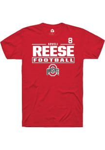 Arvell Reese Ohio State Buckeyes Red Football NIL Stacked Box Short Sleeve Player T Shirt