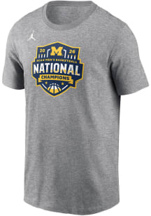Nike Michigan Wolverines Grey 2026 Men's Basketball National Champions Official Team Logo Short Sl..
