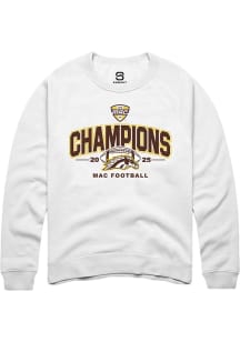 Summit Sportswear Western Michigan Broncos Mens White MAC 2025 Football Champions Long Sleeve Crew..