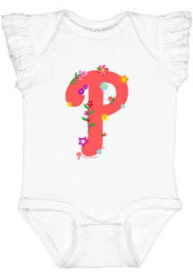 Philadelphia Phillies Baby White Floral Primary Logo Short Sleeve One Piece