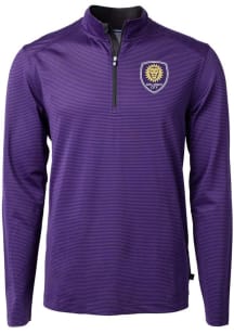 Cutter and Buck Orlando City SC Mens Purple Virtue Eco Pique Micro Stripe Long Sleeve Qtr Zip Pull..