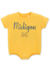 Michigan Wolverines Baby Yellow Bubble Short Sleeve One Piece