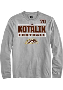 KJ Kotalik Western Michigan Broncos Grey Football NIL Stacked Box Long Sleeve Player T Shirt
