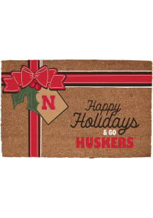 Nebraska Cornhuskers Holiday Bow 19.5x29.5 Door Mat