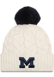 New Era Michigan Wolverines Ivory Soft Sherpa Cuff Pom Womens Knit Hat