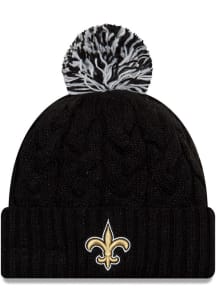 New Era New Orleans Saints Black Cozy Cable Cuff Pom Womens Knit Hat