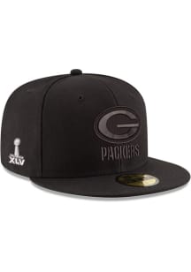 New Era Green Bay Packers Mens Black Tonal Super Bowl Side Patch 59FIFTY Fitted Hat