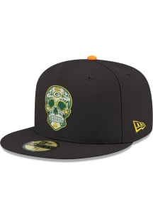 New Era Green Bay Packers Mens Black Sugar Skull Yellow UV 59FIFTY Fitted Hat