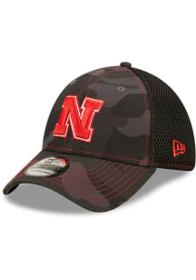 New Era Nebraska Cornhuskers Mens Black Camo 39THIRTY Flex Hat