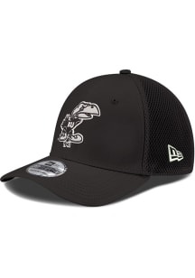 New Era Kansas Jayhawks Mens Black White Logo Neo 39THIRTY Flex Hat