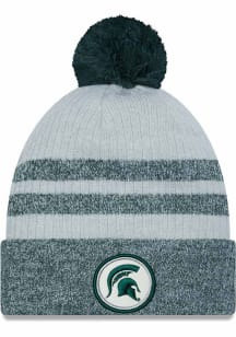 New Era Michigan State Spartans White Patch Cuff Pom Mens Knit Hat