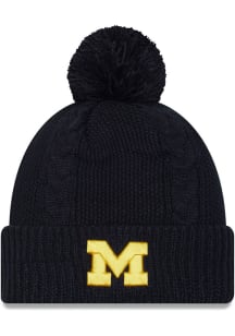 New Era Michigan Wolverines Blue Cabled Cuff Pom Design Womens Knit Hat