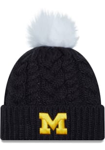 New Era Michigan Wolverines Blue Pom Cuff Womens Knit Hat
