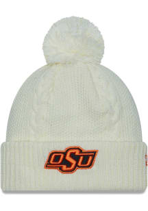 New Era Oklahoma State Cowboys White Cabled Cuff Pom Womens Knit Hat