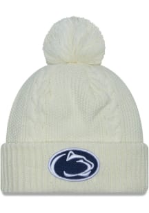 New Era Penn State Nittany Lions White Cabled Cuff Pom Womens Knit Hat